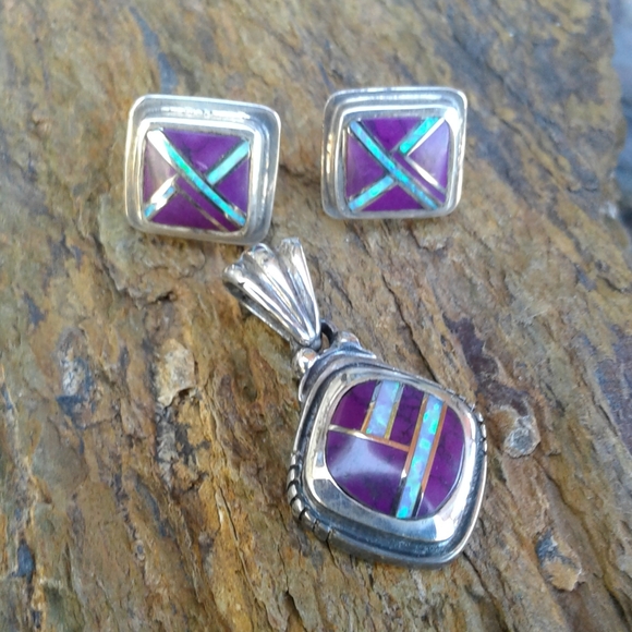 Sterling Silver Inlaid pendant SET - Picture 3 of 7